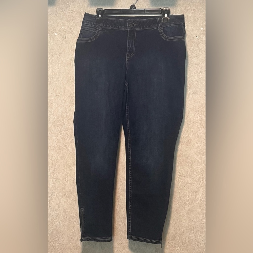 Lane Bryant Ankle Jeans Women's 14 Dark Wash Genius Fit Zipper Hem Stretch
